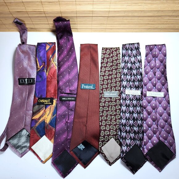 Lot of Seven Neckties Men's Purples and Reds Silk and Polyester Various Patterns - Picture 10 of 10